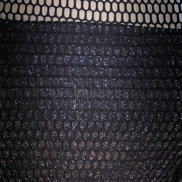 ELLIATT- Black Netting Over Metallic Silver Lining Dress, Cut Out Sides, Size M - Picture 7 of 14